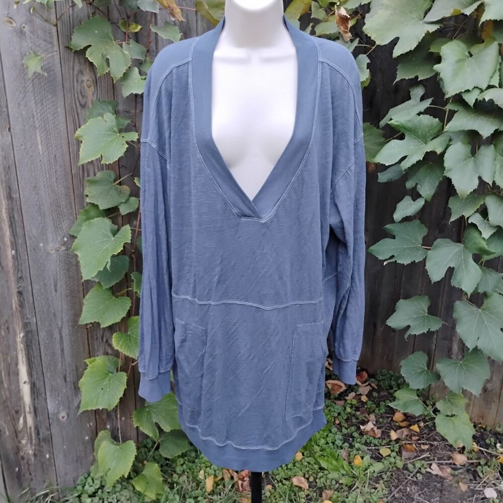 Natural Life Gray Blue Slub Cotton Lounge Tunic Dress Medium Oversized V-neck